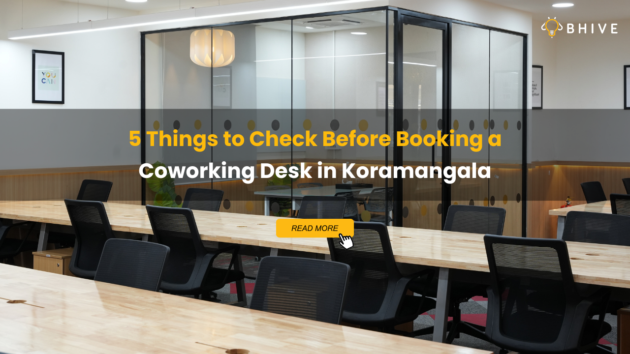 Coworking Desk in Koramangala A coworking space in Koramangala with a meeting room and ambient lighting