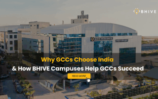 An aerial shot of a managed office space for GCCs in India