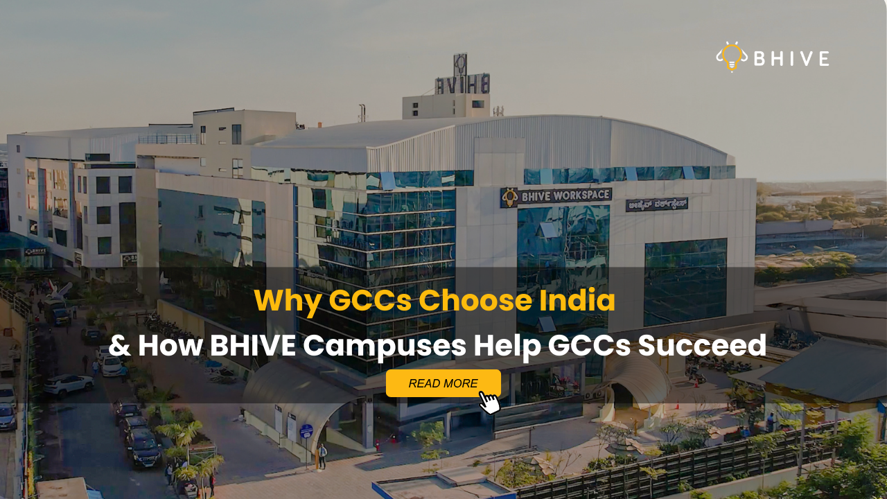 An aerial shot of a managed office space for GCCs in India