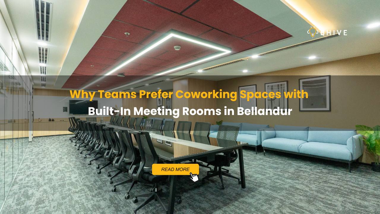 Coworking space with built-in meeting rooms in Bellandur at BHIVE Premium Bellandur, featuring a modern conference room with 24-seat setup and premium interiors