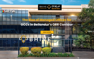 BHIVE Premium Bellandur managed office campus for GCCs on Outer Ring Road Bengaluru with modern glass facade and workspace branding