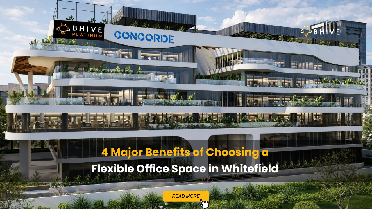BHIVE Platinum Concorde Whitefield Campus premium flexible office space building in Whitefield Bengaluru with modern workspace infrastructure and landscaped exterior